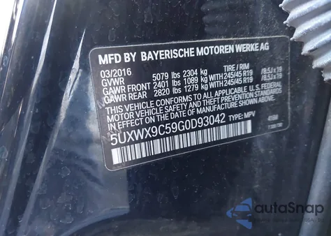 2016 BMW X3 xDrive28I z USA, uszkodzony, nr VIN 5UXWX9C59G0D93042